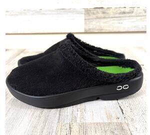 OOFOS Mens 8B Black OOcoozie Mule Recovery Shoes Sherpa Comfort